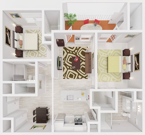 a rendering of a 3d floor plan of a house